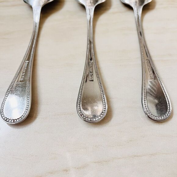 3pc F.B Rogers by Towle Norfolk Soup Spoon Stainless 7 1/4” Beaded Edge Glossy - Picture 8 of 8